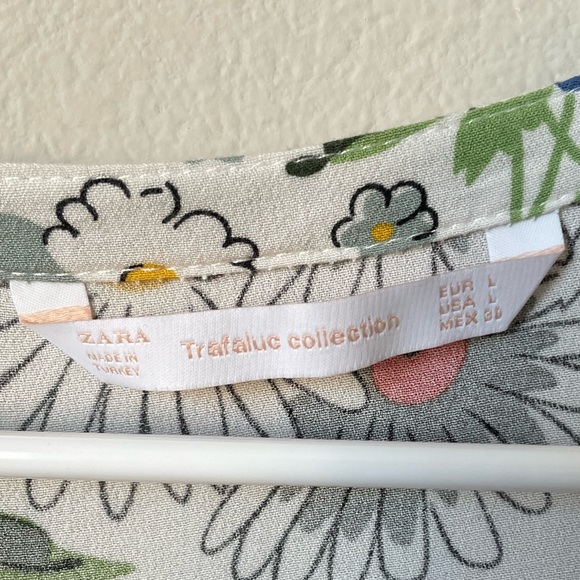 Zara Trafaluc daisy peasant blouse tunic white/multicolored floral print sz L - Picture 2 of 2